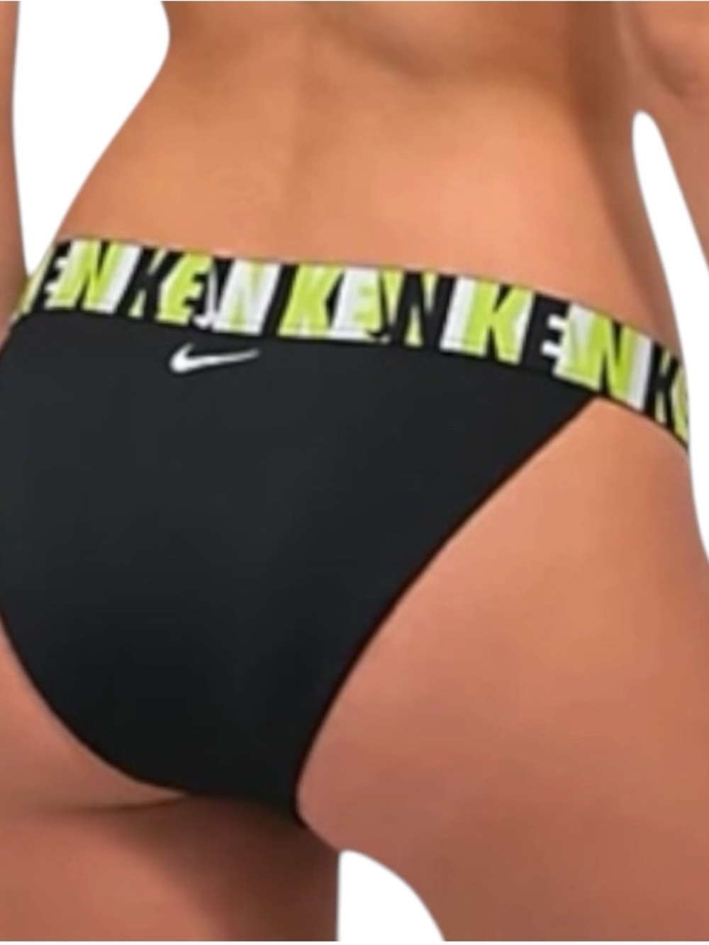 Nike Icon Logo Tape Banded Cheeky Bikini bottoms black chartreuse M NEW - Picture 3 of 6